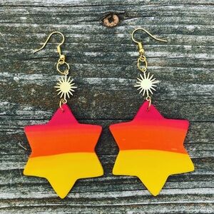 New Bright “Sunrise” Star Large Polymer Clay Earrings